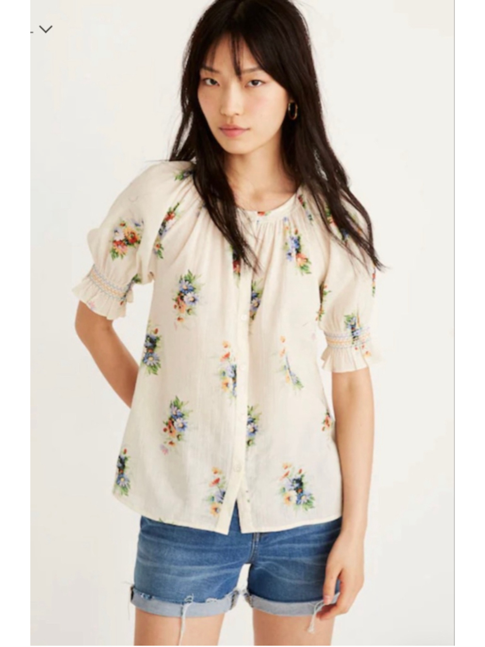 Madewell smocked button down shirt in classic corsage S